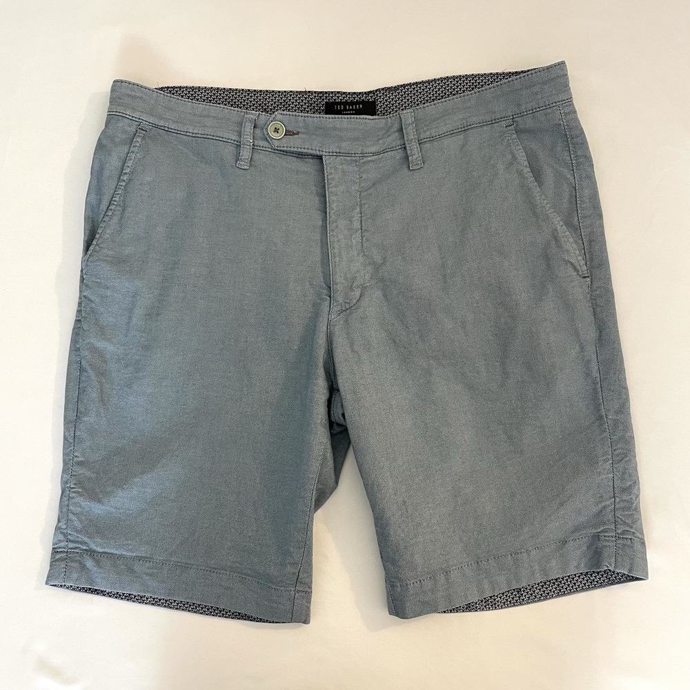 Ted Baker Shorts Mens 34R Blue Cotton Flat Front Chino
